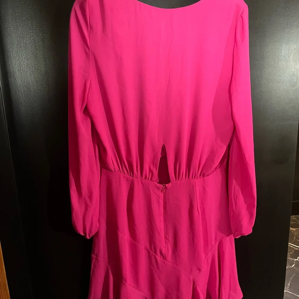 Elegant Fuchsia V-Neck Mini Dress - Picture 2 of 3